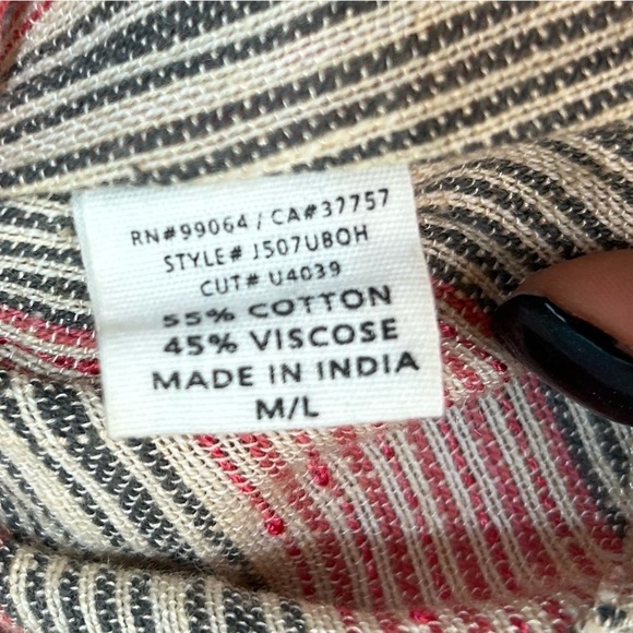 Billabong Vertical Striped Poncho Lance Up V Neck with Fringe Red Gray M/L - Picture 12 of 14